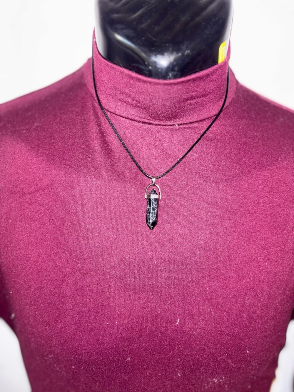 Black Veined Crystal Point Pendant Necklace - Unbranded